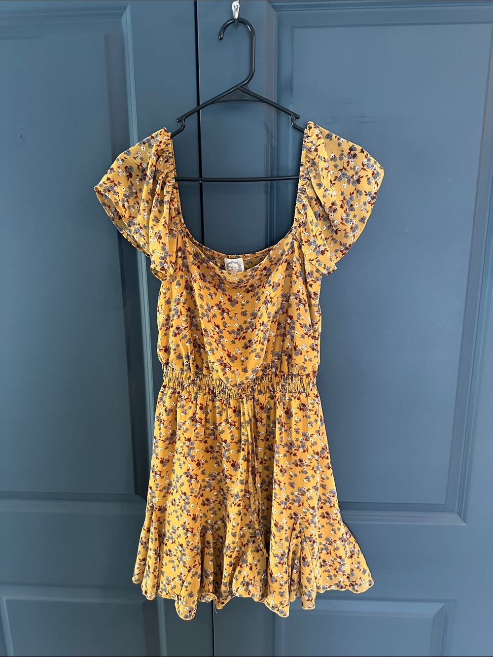 Blue Rain Yellow Floral Midi Dress